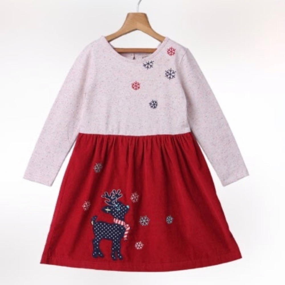 Beebay Maroon Reindeer Corduroy A-Line Christmas Dress size 7